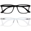 OPULIZE NYX Reading Glasses with Blue Light Blocking for Women Men, Rectangular Frame with UV & Eyestrain Protection, Anti-Glare Computer Gaming Glasses, Black, Clear +1.5 (Pack of 2) view 1