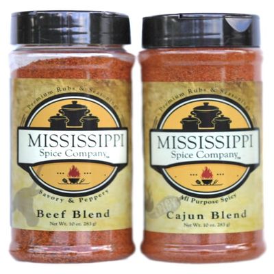 Mississippi Spice Company Premium Rubs & Seasonings, Beef and Cajun Bundle, 10 oz (2- Bottles, Beef/Cajun)