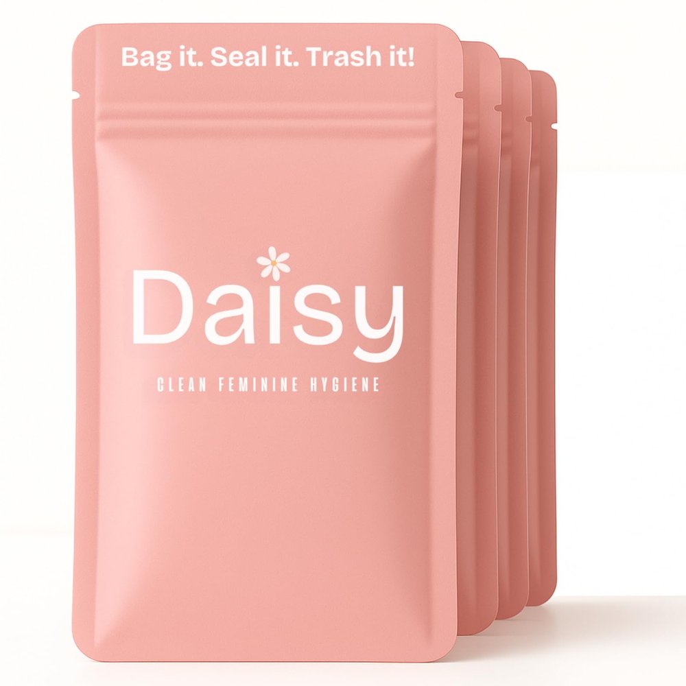 Discreet, Odor & Leak-Proof Tampon Disposal Bags | The Daisy Pouch (50 Count) | Sanitary Tampon Trash Disposal Bags for Work, School & Travel