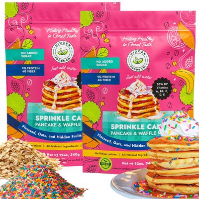 Hidden Foods Sprinkle Cake Pancake and Waffle Mix 2-Pack, High in Protein & Fiber with Hidden Fruits, Vegetables & Vitamins - Thick and Fluffy made with Oats & Flaxseed Just Add Water