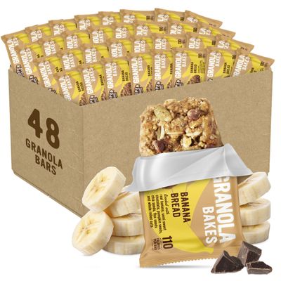 Cooper Street Granola Bakes - Soft Baked Oats, Grain & Seeds Granola Bars in Bulk - Nut & Dairy Free, Low Sodium Healthy Office Breakroom & Vending Machine Snacks - Banana Bread - 48 Pack