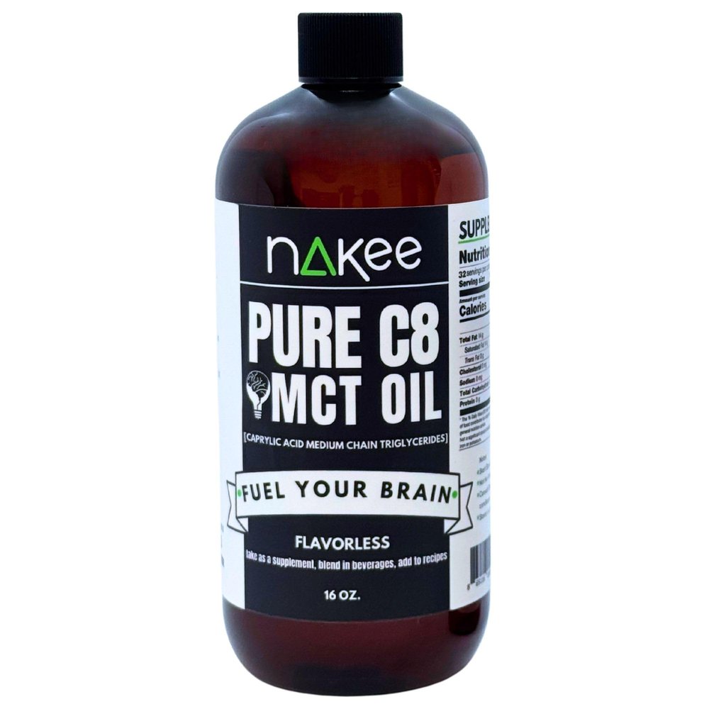 Nakee Butter C8 MCT Oil Liquid Keto MCT Oil from 100% Coconut for Brain Fuel & Daily Mental Focus, 16 oz