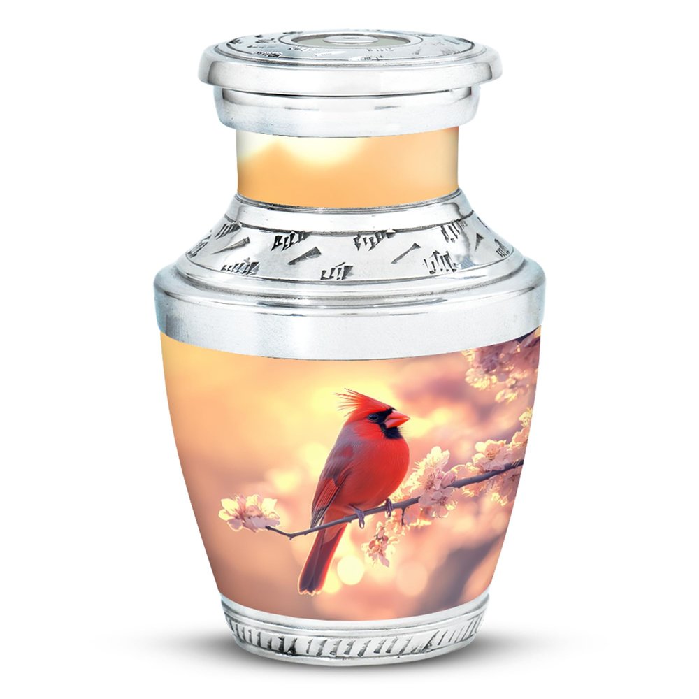 YATHABI Cardinal Blossom Sunset Memorial Adult Urns for Human Ashes Women - Small Cremation Urn for Ashes Male - Ash Holder for Loved Ones - Crematory Container - 3 Inch