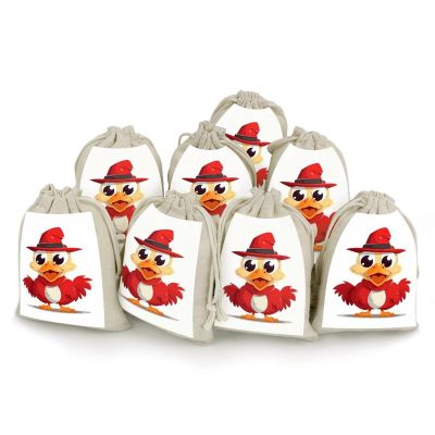 QMKFWT Chicken Wearing Hat Drawstring Pouches Small Bulk Cotton Burlap Storage Bags Reusable Muslin Sachet Bag for Candy, Toys, Jewelry, Treats, Birthday Party Favors