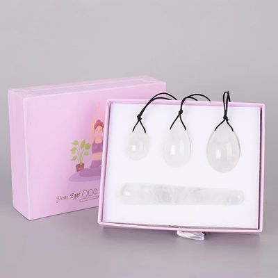 VIYOLI Rose Quartz Yoni Egg Set Natural Jade Eggs Women Kegel Exerciser Muscles Tightening Ball Massage Yoni Wand Jade Massager-Rock Quartz