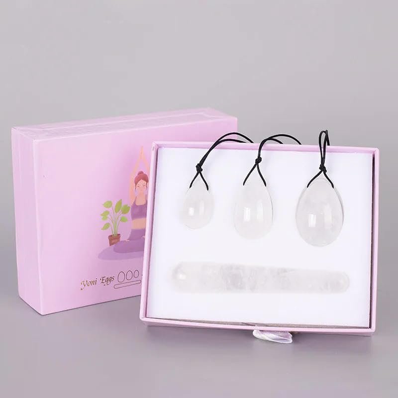 VIYOLI Rose Quartz Yoni Egg Set Natural Jade Eggs Women Kegel Exerciser Muscles Tightening Ball Massage Yoni Wand Jade Massager-Rock Quartz
