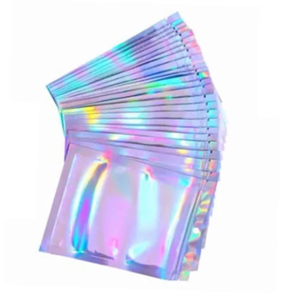 100pcs Hologram Cellophane Self Seal Pouch with Iridescent Lock, 9 X 12 Cm Candy Bag, Transparent Design for Easy Sorting and Access