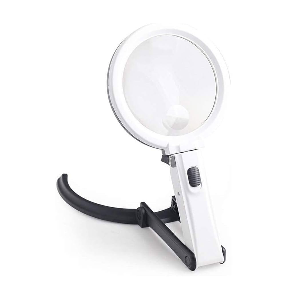 Magnifying Glass, Portable 2X 5X Folding Desktop Magnifier Large Hands Free Portable Adjustable Reading Magnifying Glass 12 Led Lamp Illuminated Table Stand Magnifier for Books Inspection