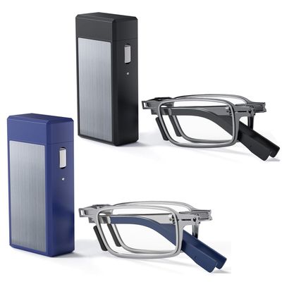 Hubeye Ultra Thin Folding Reading Glasses for Men 2 Pack Blue Light Blocking Compact Computer Foldable Readers With Case +2.0