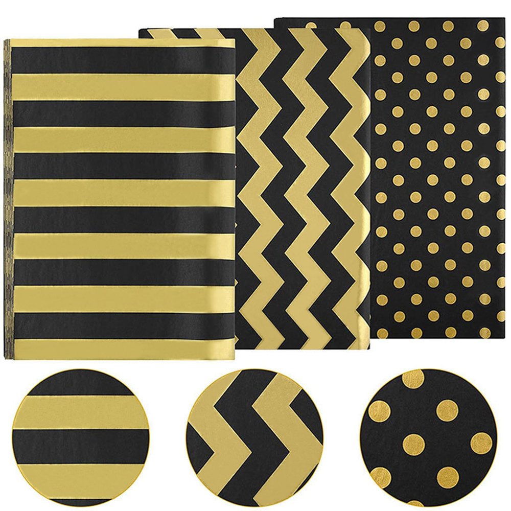 30 Sheets Gold Black Tissue Paper for Packaging Gift Bags Decoration, Gift Wrap Tissue Paper Bulk for Weddings Birthday DIY Project Christmas Gift Wrapping Crafts Decor, 20 x 14 Inch
