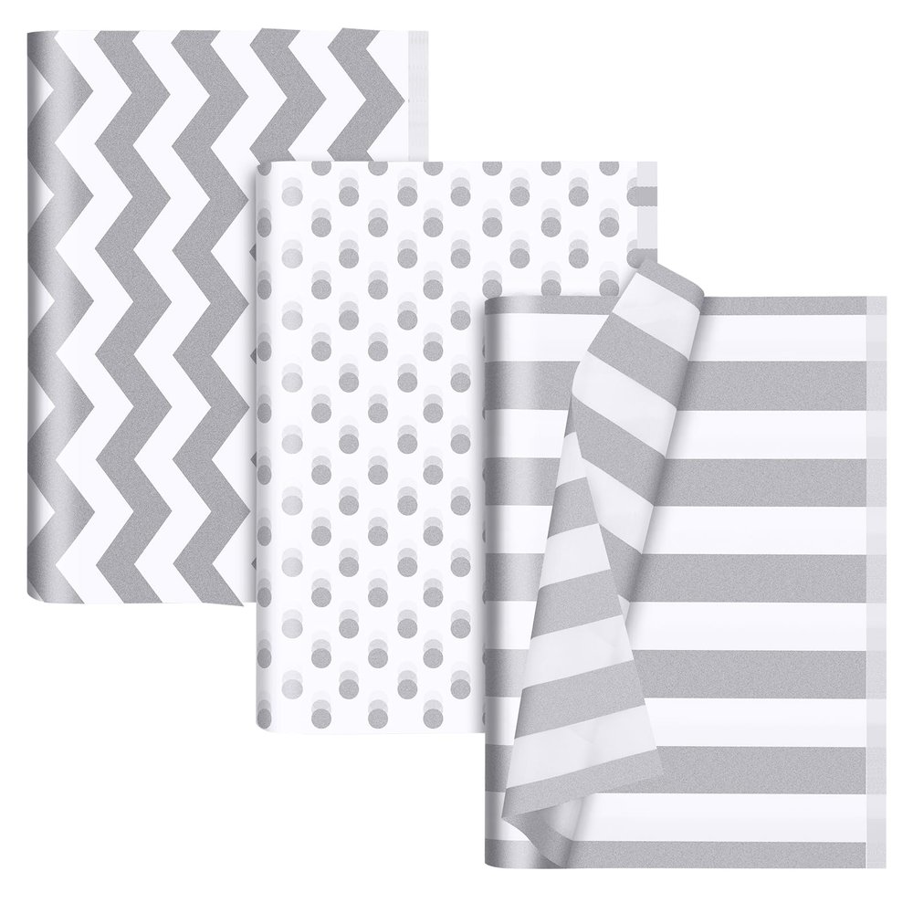 30 Sheets Tissue Paper for Packaging Gift Bags Decoration, Gift Wrap Tissue Paper Bulk for Weddings Birthday DIY Project Christmas Gift Wrapping Crafts Decor (White Silver, 14 x 20 Inch)