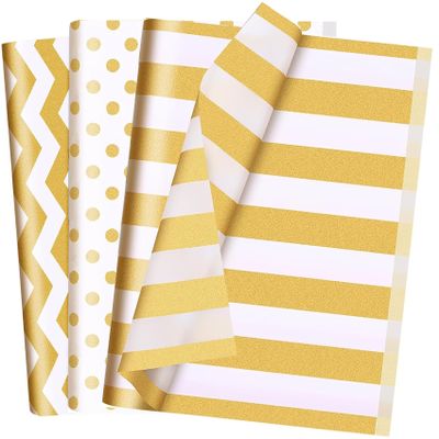 30 Sheets Gold White Tissue Paper for Packaging Gift Bags Decoration, Gift Wrap Tissue Paper Bulk for Weddings Birthday DIY Project Christmas Gift Wrapping Crafts Decor, 14 x 20 Inch