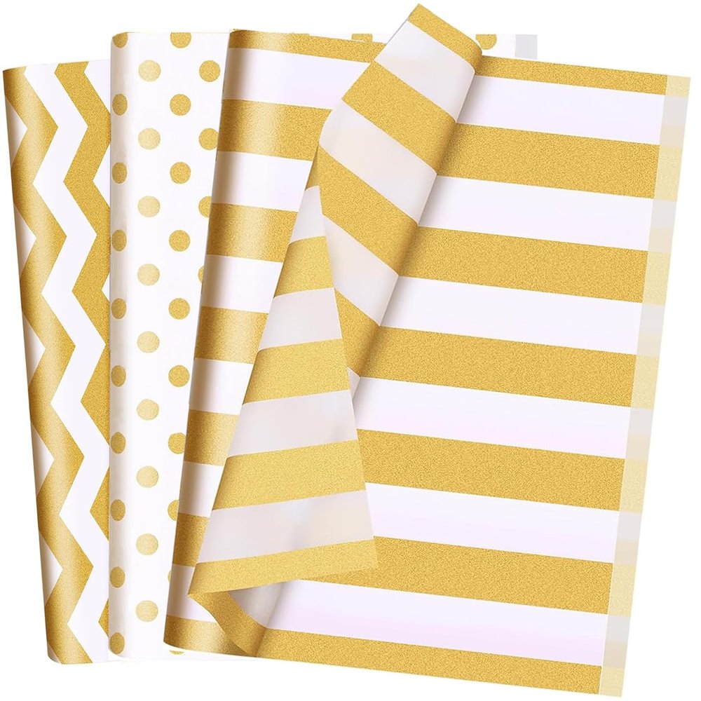 30 Sheets Gold White Tissue Paper for Packaging Gift Bags Decoration, Gift Wrap Tissue Paper Bulk for Weddings Birthday DIY Project Christmas Gift Wrapping Crafts Decor, 14 x 20 Inch