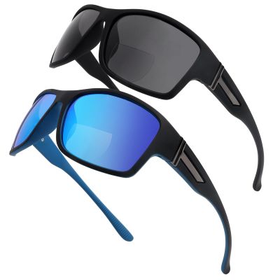 YOBOCO Bifocal Sunglasses 1.75 Wrap Around Sunglasses Readers, Sport Sunglass with Built in Readers for Driving, Blue/Black 1.75