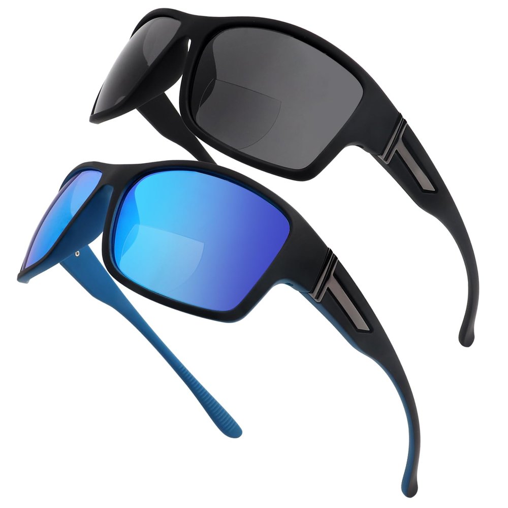 YOBOCO Bifocal Sunglasses 1.75 Wrap Around Sunglasses Readers, Sport Sunglass with Built in Readers for Driving, Blue/Black 1.75