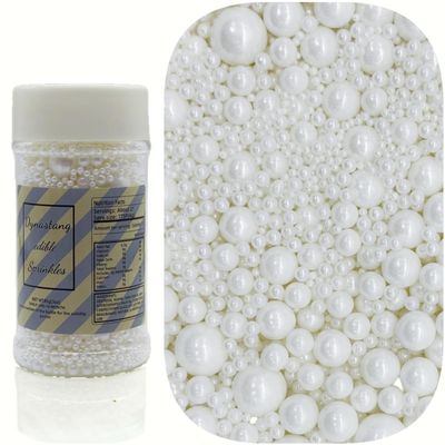 Dynastang Mixed Size White Pearls Sprinkles Edible Pearls Cake Decorating Pearls Cake Decorations Cupcake Toppers Cookie Decorating Perfect for Cakes, Cupcakes, Desserts Toppings 3OZ