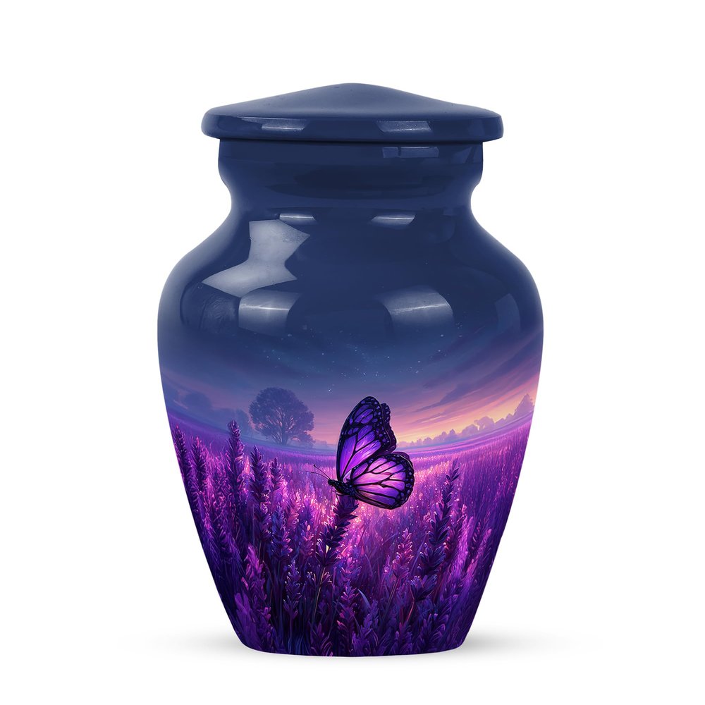 Purple Butterfly Urn for Human Ashes Adult for Burial, Urns for Men Ashes Adult Male, Small Urns for Human Ash Keepsake, Funeral Urn for Ash Male,(Size - 3inch Set of 1)