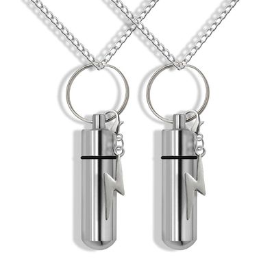 Set of 2 Silver Cremation Urn&Vial on 24"-Chain Necklace with Lightning,Memorial Urn,Lightning Cremation Necklace