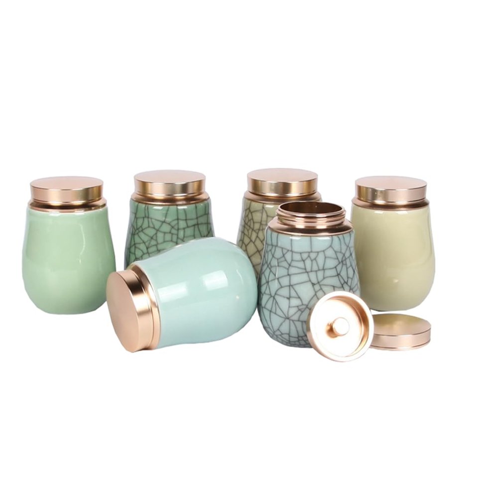 Chinese Longquan Celadon Portable Sealed Pill Bottle, Mini Storage Tank Multipurpose Sealed Jar for Tea, Coffee Powder, Dried Fruit, Candy, Vitamin Pills(Emerald Green)