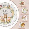 96 Pieces Oh Baby Woodland Baby Shower Tableware Set Scalloped Forest Animal Disposable Dinnerware with Paper Plates, Napkins and Forks Gender Neutral Baby Shower and Birthday Party for 24 Guests view 3