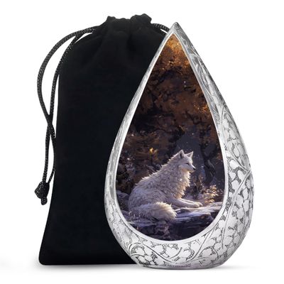 Remembrate Wolf Burial Urn for Human Ashes Adult Male - Forest Funeral Urns for Men & Women - Large Cremation Urn for Human Ashes Husband & Wife - Star Drop Urns for Mother & Father (10 Inch)