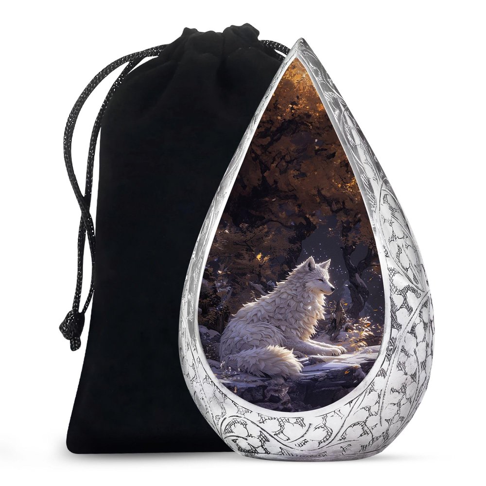 Remembrate Wolf Burial Urn for Human Ashes Adult Male - Forest Funeral Urns for Men & Women - Large Cremation Urn for Human Ashes Husband & Wife - Star Drop Urns for Mother & Father (10 Inch)