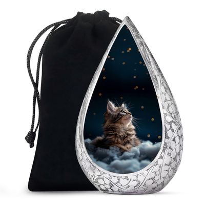 Remembrate Cat Funeral Urn for Human Ashes Adult Male - Large Decorative Urns for Men & Women - Cremation Urn for Human Ashes Husband & Wife - Blue Drop Urns for Mother & Father (10 Inch)