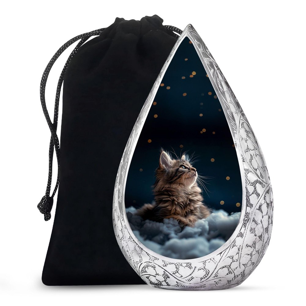 Remembrate Cat Funeral Urn for Human Ashes Adult Male - Large Decorative Urns for Men & Women - Cremation Urn for Human Ashes Husband & Wife - Blue Drop Urns for Mother & Father (10 Inch)