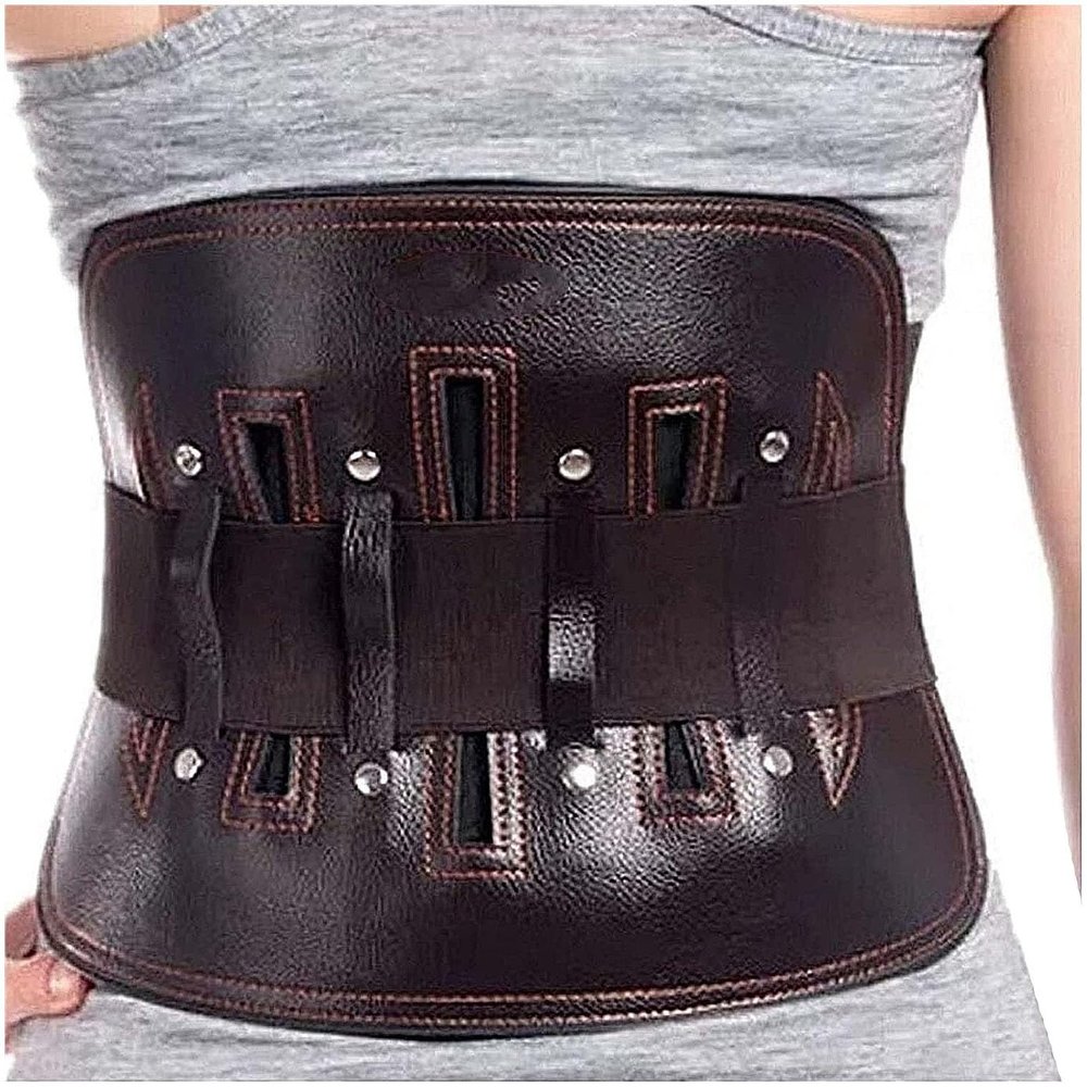 Leather Back Brace Lumbar Support Belt for Men Women Decorative Belt Adjustable Waist Pad Relief Back Pain Herniated Disc for Sports Daily(Small)