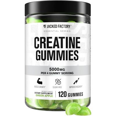 Jacked Factory Sugar Free Creatine Gummies - 5g Daily Dose (1.25g per Gummy) - Creatine Gummy Sugar Free for Men and Women, Vegan-Friendly, Third-Party Tested - 120 Gummies, Green Apple