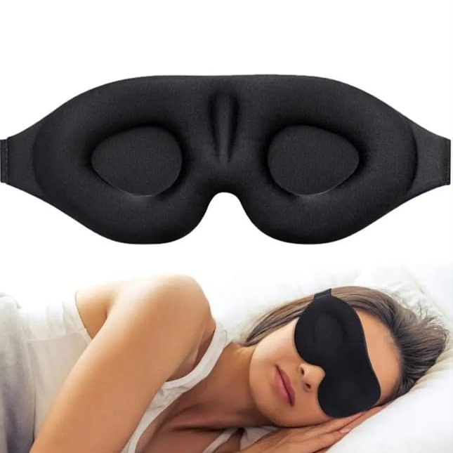 3D Contoured Sleep Mask, Memory Foam Eye Cover with Zero Pressure Design, Black