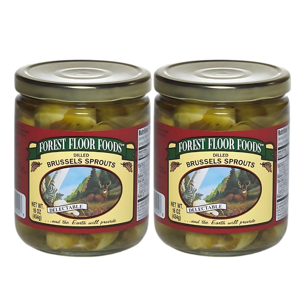 Forest Floor Foods Dilled Brussels Sprouts, Crunchy Pickled Vegetables, Dill-flavored Sprouts, Sulfite-Free, Resealable Pack of 2, 16 Ounce