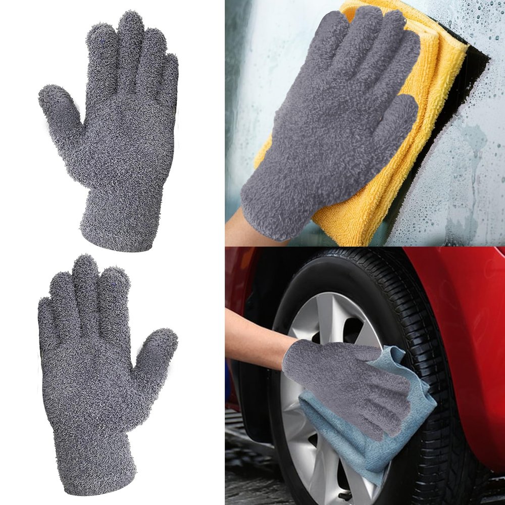2 Pair Microfiber GloveMicrofiber Gloves for Plant DustingDusting Gloves for House Cleaning (Gray)