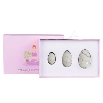 VIYOLI Gouache Stone Massage Ball Yoni Egg Set Natural Rose Quartz Kegel Exercise Jade Egg Muscle Tighten Jade Massager-White Turquoise
