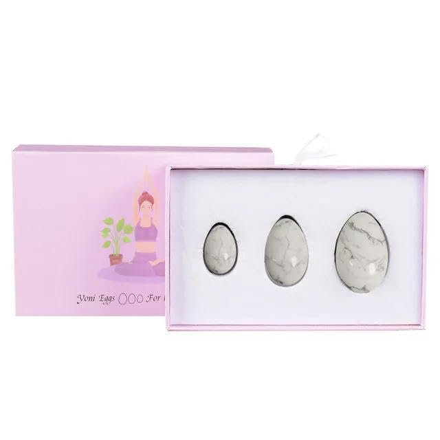 VIYOLI Gouache Stone Massage Ball Yoni Egg Set Natural Rose Quartz Kegel Exercise Jade Egg Muscle Tighten Jade Massager-White Turquoise