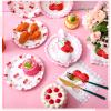 Funnymoom 96 Pcs Pink Bow Cherry Tableware Set for 48 Guests Include 48 Pcs 7 Inch Dessert Plates and 48 Pcs Napkins Watercolor Disposable Dinnerware for Birthday Holiday Party Supplies view 2