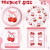 Funnymoom 96 Pcs Pink Bow Cherry Tableware Set for 48 Guests Include 48 Pcs 7 Inch Dessert Plates and 48 Pcs Napkins Watercolor Disposable Dinnerware for Birthday Holiday Party Supplies view 3