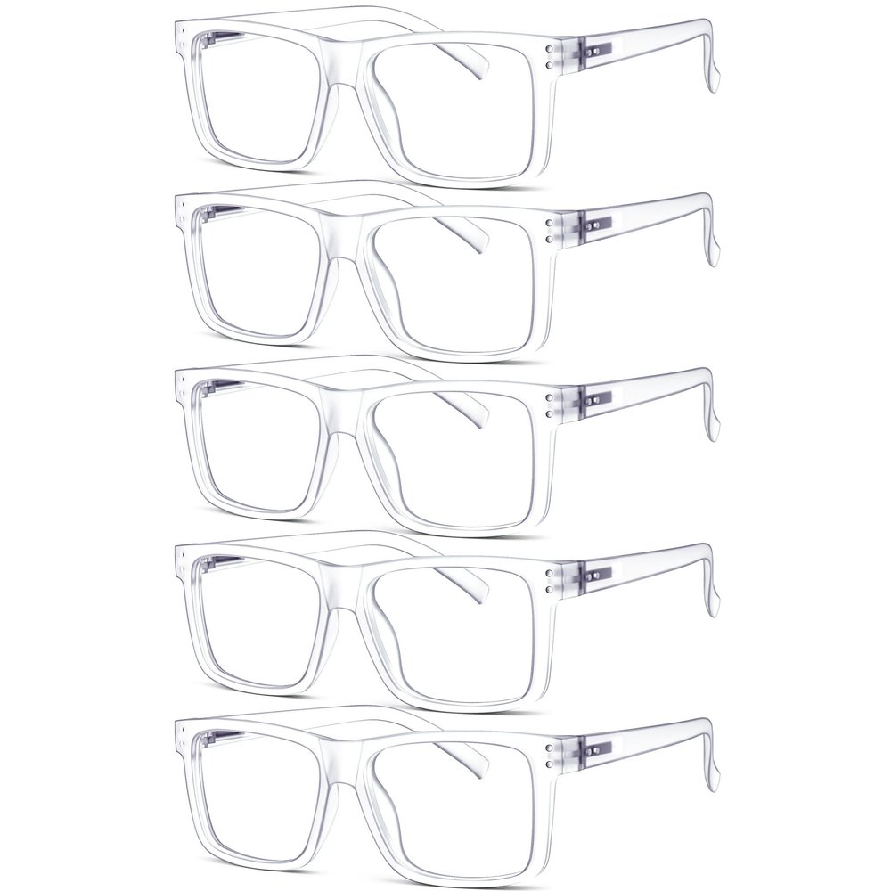 Eyekepper 5-pack Oversized Reading Glasses Square Large Frame Readers for Men and Women - Clear +0.50