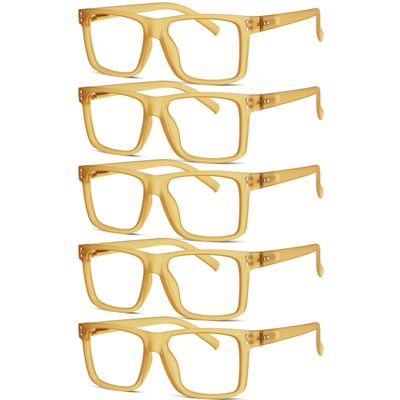 Eyekepper 5-pack Oversized Reading Glasses Square Large Frame Readers for Men and Women - Yellow +2.25
