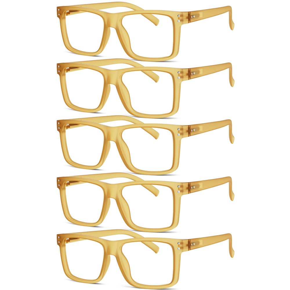 Eyekepper 5-pack Oversized Reading Glasses Square Large Frame Readers for Men and Women - Yellow +2.25
