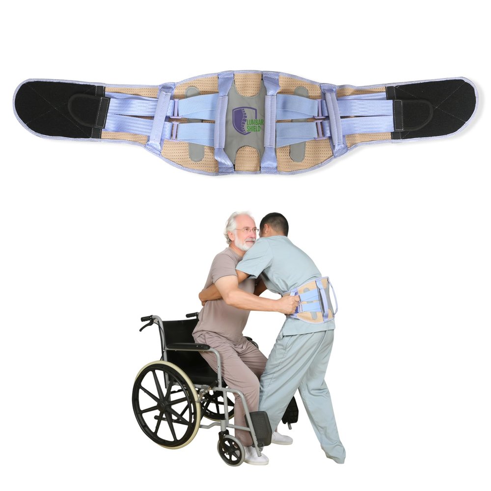 WASHINBED Caregiver Gait belt with 4 Handles - Lower Back Pain Relief Lumbar Support Belt, Breathable Elastic Compression Band, 3 Replaceable Pads for Patient Transfer & Fall Prevention (XL)