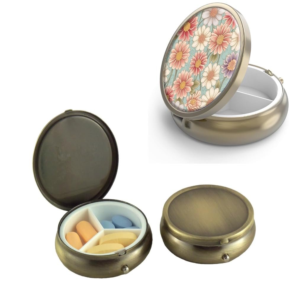 20pcs Sublimation Blank Bronze Pill Box 3 Compartment Medicine Pill Case, Portable Pill Box for Pocket or Purse, DIY Heat Transfer Print Metal Medicine Vitamin Organizer Gift for Outdoor Travel