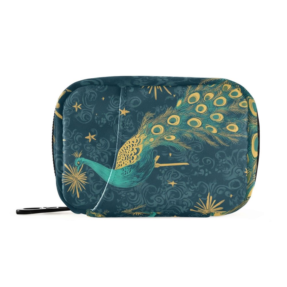 ElliTarr Weekly Pill Organizer Travel Pill Case for Purse Small Pill Box 7 Day Portable Vitamin Holder Cute Pill Bottle Organizer Green Peacock
