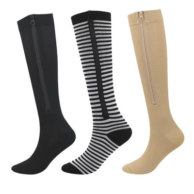 Aofur Zipper Compression Socks for Women & Men Circulation Calf Knee High 15-20mmHg Open Toe Compression Stocking suit for Circulation Support (Full Mix Color(3 Pairs), XXL)