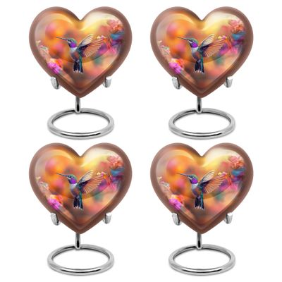 Yatskia Colorful Hummingbird Little Memorial Urns for Human Ashes Adult Father and Mother, Mini Cremation Urn for Adult Ashes, (Heart 3 Inch, Pack of 4)