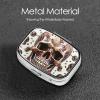 Pill Case with Mirror Retro 2 Compartment Pill Box Skull on White Background Small Pill Organizer for Purse or Pocket Decorative Metal Medicine Vitamin Organizer Unique Gifts view 3
