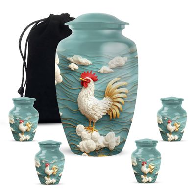 KARYLIZ Chicken Urns Keep Sakes - Urns For Human Ashes Adult Female - Mini Urn For Human Ashes Set - Cremation Urn For Human Ashes - Funeral Keepsake for Women & Men (Combo 10 Inch & 3 Inch, Set of 5)