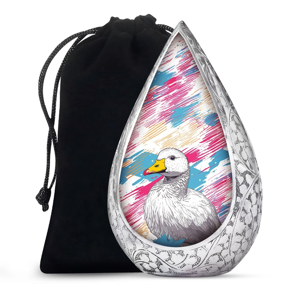 Remembrate Duck Cremation Urns for Adult Male - Large White Memorial Urns for Human Ashes Adult Female - Burial Urn for Mom & Dad - Straight Drop Funeral Urn for Ashes for Women - 10 Inch