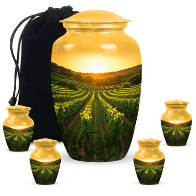 KARYLIZ Natures Golden Embrace Urns for Human Ashes - Urn for Ashes Adult Male Female - Large Cremation Urn for Men & Women - Small Urns for Human Ash Keepsake (1 Large, 4 Keepsake)