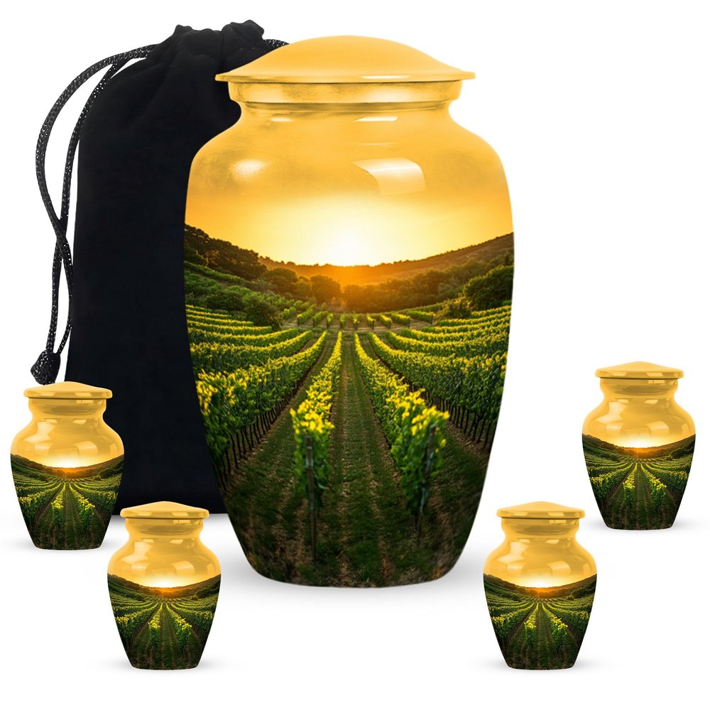 KARYLIZ Natures Golden Embrace Urns for Human Ashes - Urn for Ashes Adult Male Female - Large Cremation Urn for Men & Women - Small Urns for Human Ash Keepsake (1 Large, 4 Keepsake)